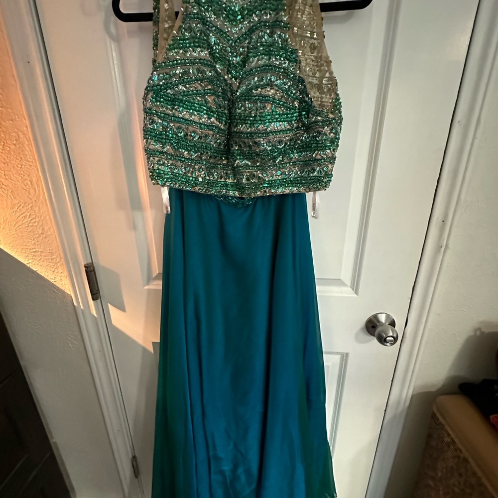 Sherri Hill Teal Dress with Crystal Embellishments